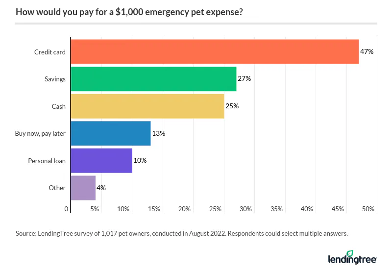 47% of pet owners would pay for a $1,000 emergency pet expensive with a credit card.