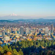 City of Portland Oregon and Mount Hood in Autumn