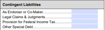 SBA Form 413 contingent liabilities section