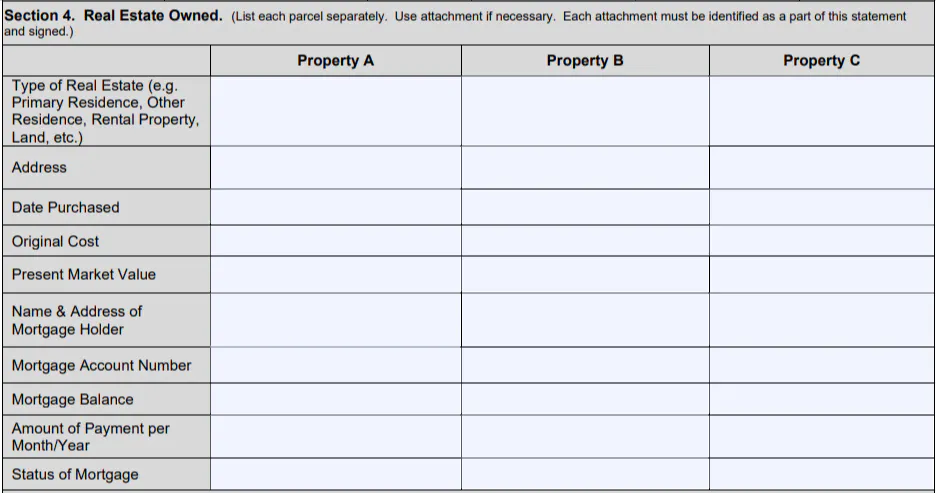 SBA Form 413 section 4